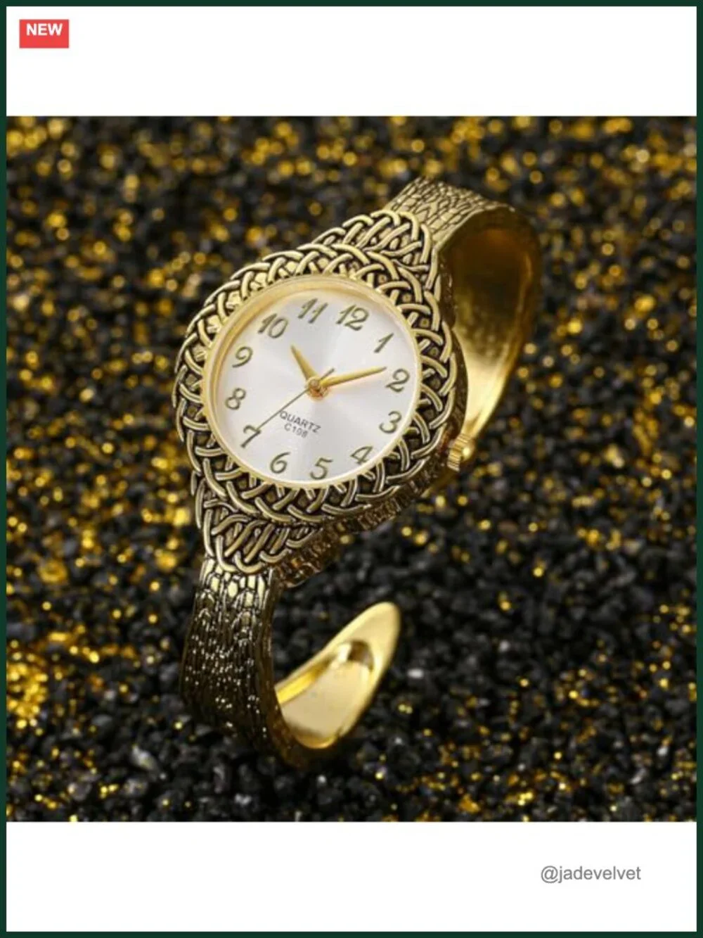 Women Vintage Cuff Bracelet Watch Quartz Arabic Numerals Stainless Steel
